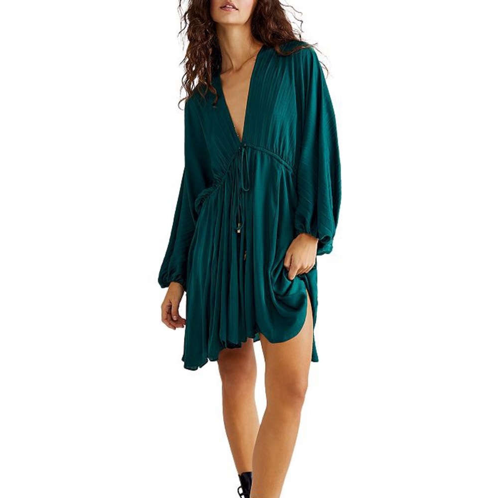 Free People Arzel Mini Dress Dark Green NWT